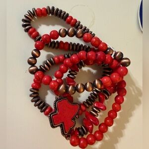 Red and Bronze Beaded Bracelet